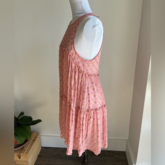 FREE PEOPLE SOPHIA TIERED SLIP DRESS OPEN BACK PINK GOLD POLKA DOTS XS - Picture 5 of 7
